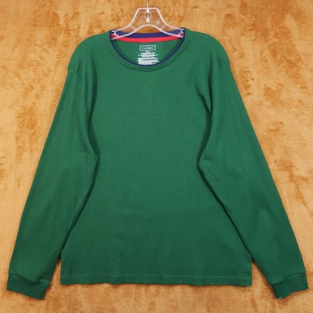 CLUB ROOM Shirt Mens Large Green Pullover Crew Waffle Knit Thermal Long Sleeve